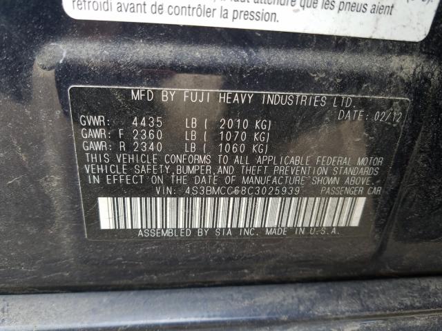 2012 SUBARU LEGACY 2.5 4S3BMCC68C3025939