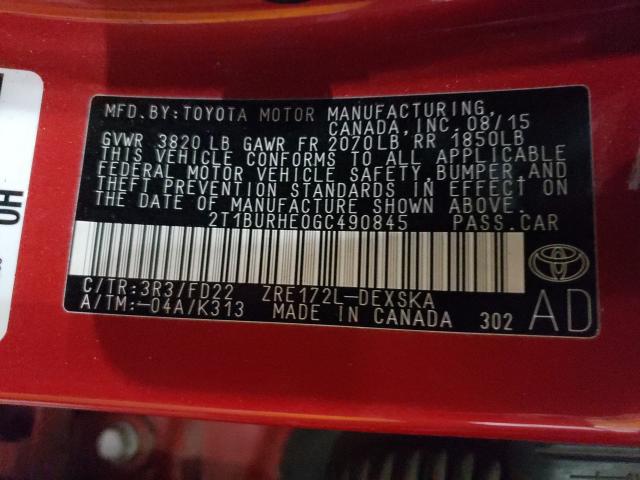 2016 TOYOTA COROLLA L 2T1BURHE0GC490845