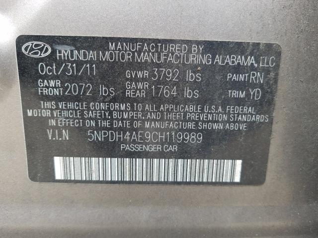 2012 HYUNDAI ELANTRA GL 5NPDH4AE9CH119989