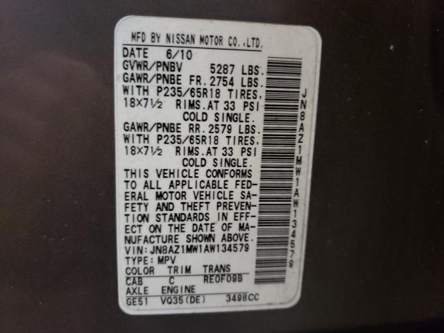 2010 NISSAN MURANO S JN8AZ1MW1AW134579