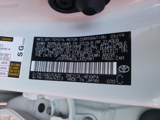 2020 TOYOTA COROLLA XL JTDFPRAE0LJ002981