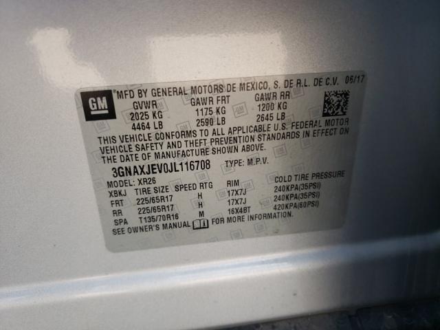 2018 CHEVROLET EQUINOX LT 3GNAXJEV0JL116708