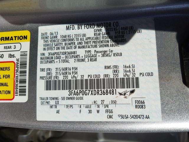 2013 FORD FUSION S 3FA6P0G7XDR368481