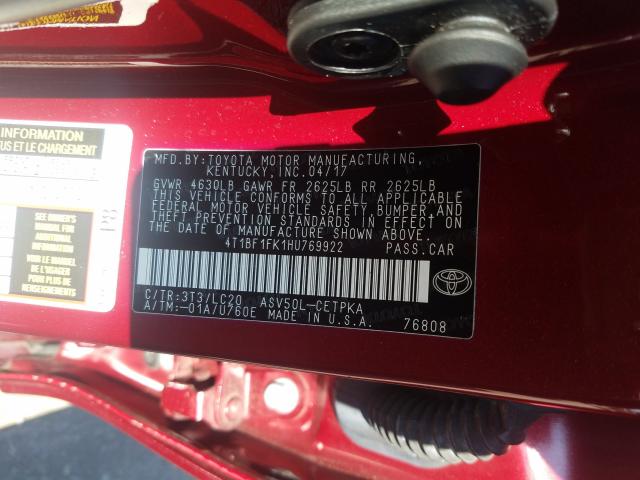 2017 TOYOTA CAMRY LE 4T1BF1FK1HU769922