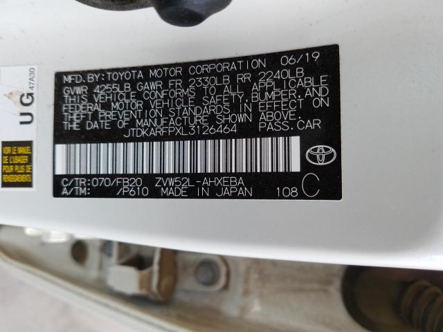 2020 TOYOTA PRIUS PRIM JTDKARFPXL3126464