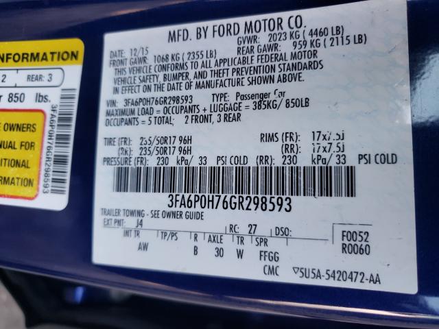 2016 FORD FUSION SE 3FA6P0H76GR298593