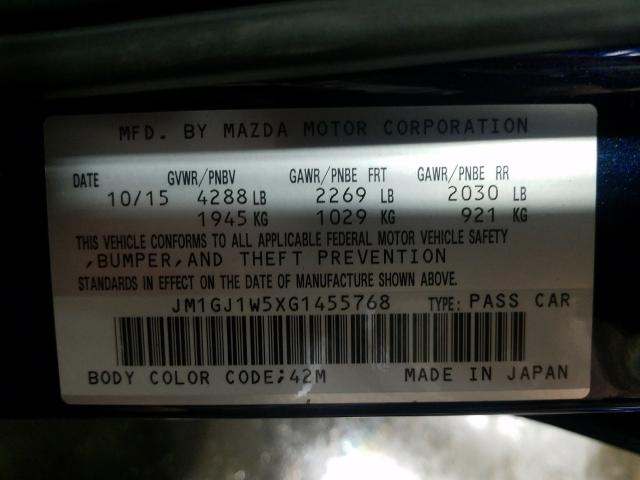 2016 MAZDA 6 GRAND TO JM1GJ1W5XG1455768