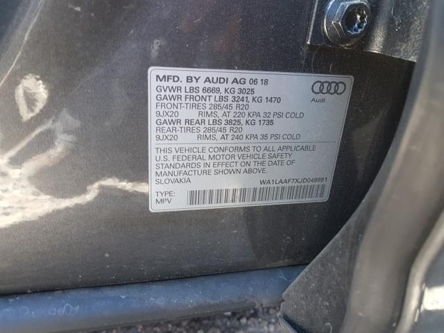 VIN WA1LAAF7XJD049991 2018 Audi Q7, Premium Plus no.10