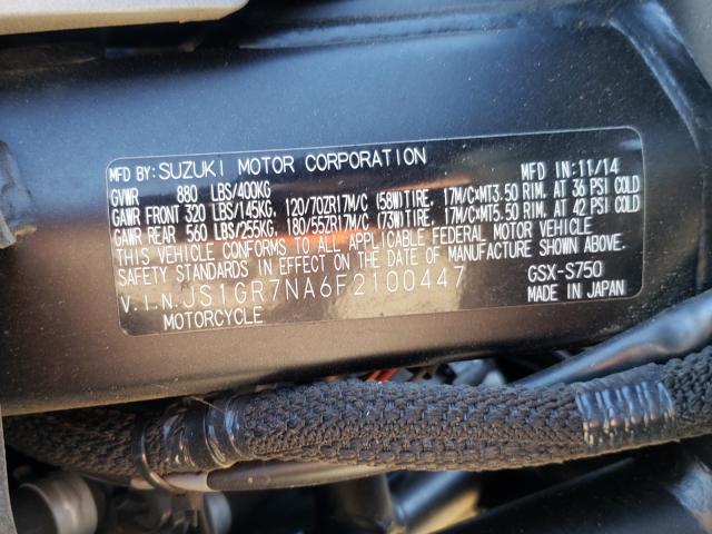 2015 SUZUKI GSX-S750 JS1GR7NA6F2100447