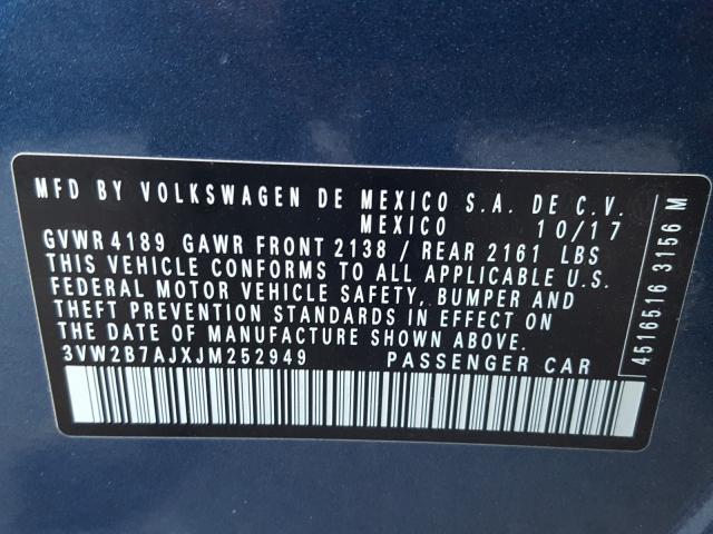 2018 VOLKSWAGEN JETTA S 3VW2B7AJXJM252949