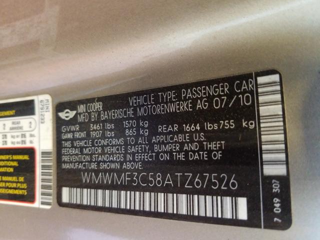2010 MINI COOPER WMWMF3C58ATZ67526