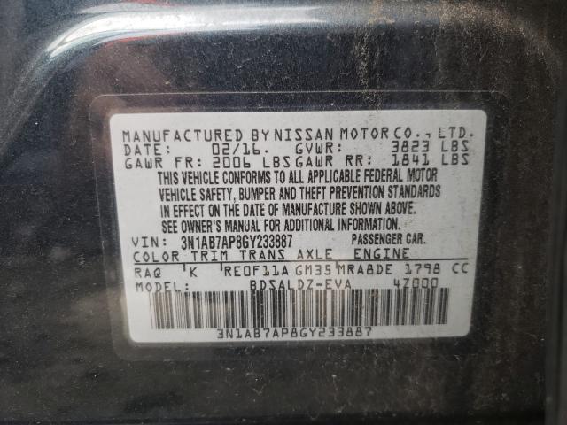 2016 NISSAN SENTRA S 3N1AB7AP8GY233887