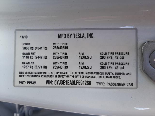 2020 TESLA MODEL 3 5YJ3E1EA3LF591288
