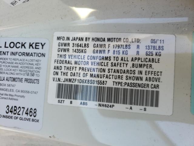 2011 HONDA CR-Z JHMZF1D6XBS015587