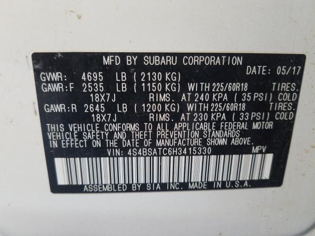 2017 SUBARU OUTBACK TO 4S4BSATC6H3415330