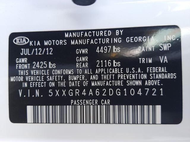 2013 KIA OPTIMA SX 5XXGR4A62DG104721