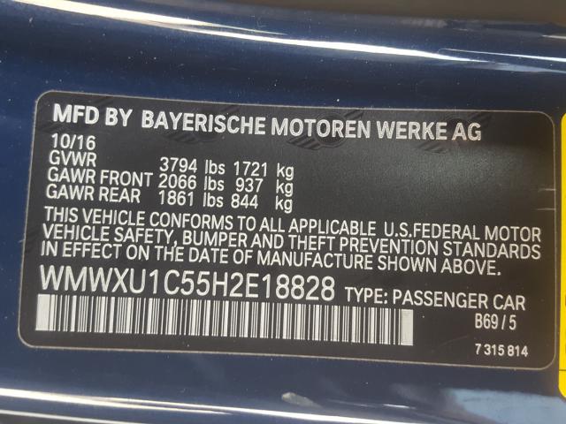 2017 MINI COOPER WMWXU1C55H2E18828