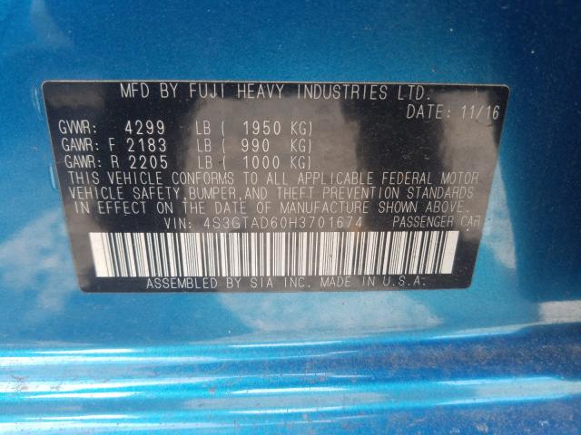2017 SUBARU IMPREZA PR 4S3GTAD60H3701674