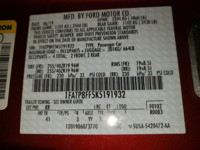 2019 FORD MUSTANG GT 1FATP8FF5K5191932