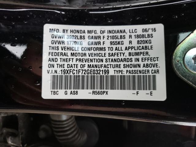 2016 HONDA CIVIC EXL 19XFC1F72GE032199