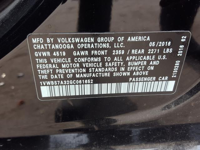 2016 VOLKSWAGEN PASSAT 1VWBS7A32GC061652