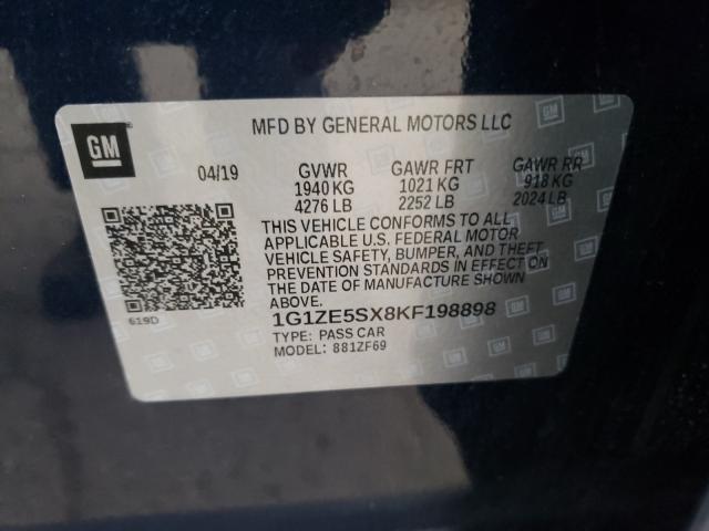2019 CHEVROLET MALIBU PRE 1G1ZE5SX8KF198898