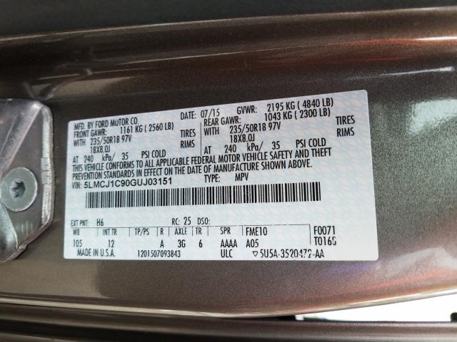 2016 LINCOLN MKC PREMIE 5LMCJ1C90GUJ03151