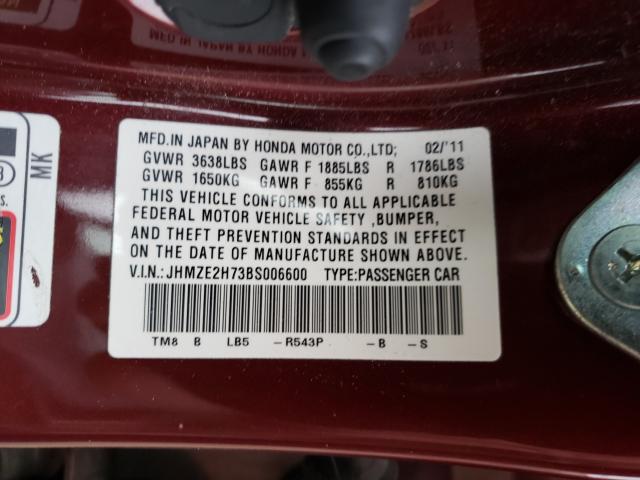 2011 HONDA INSIGHT EX JHMZE2H73BS006600