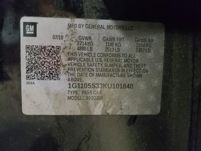 2019 CHEVROLET IMPALA PRE 1G1105S33KU101840