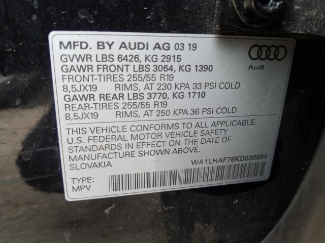 VIN WA1LHAF76KD038984 2019 Audi Q7, Premium Plus no.10