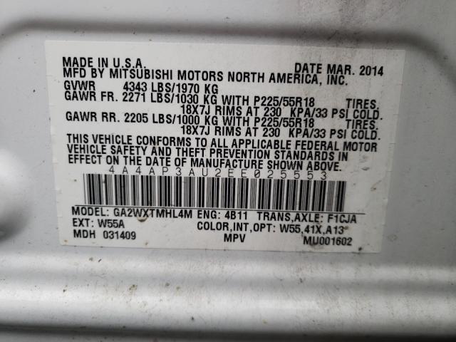 2014 MITSUBISHI OUTLANDER 4A4AP3AU2EE025553