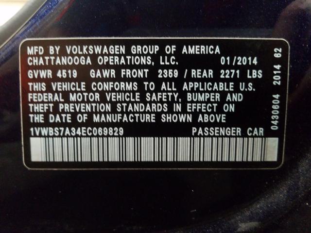 2014 VOLKSWAGEN PASSAT SE 1VWBS7A34EC069829