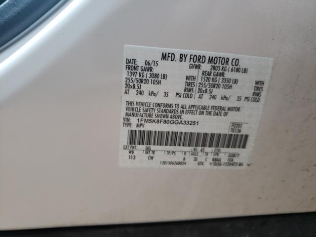 2016 FORD EXPLORER L 1FM5K8F80GGA33251