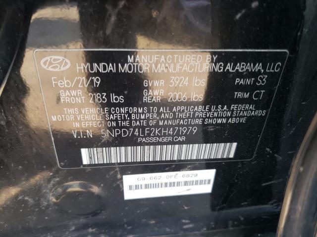 2019 HYUNDAI ELANTRA SE 5NPD74LF2KH471979