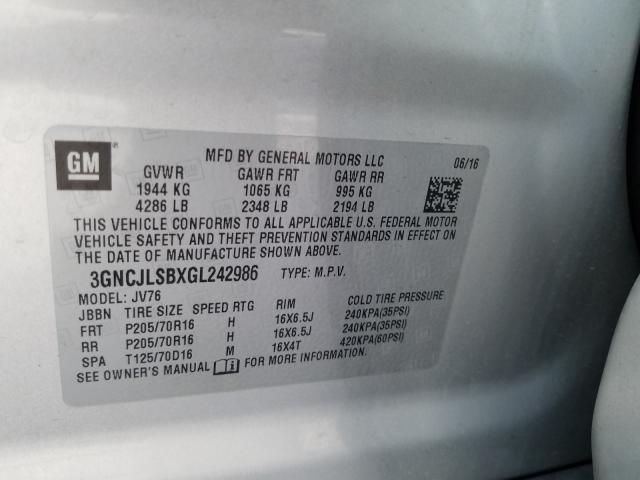 2016 CHEVROLET TRAX 1LT 3GNCJLSBXGL242986