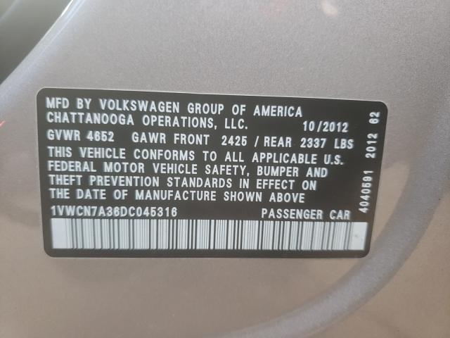 2013 VOLKSWAGEN PASSAT SEL 1VWCN7A36DC045316