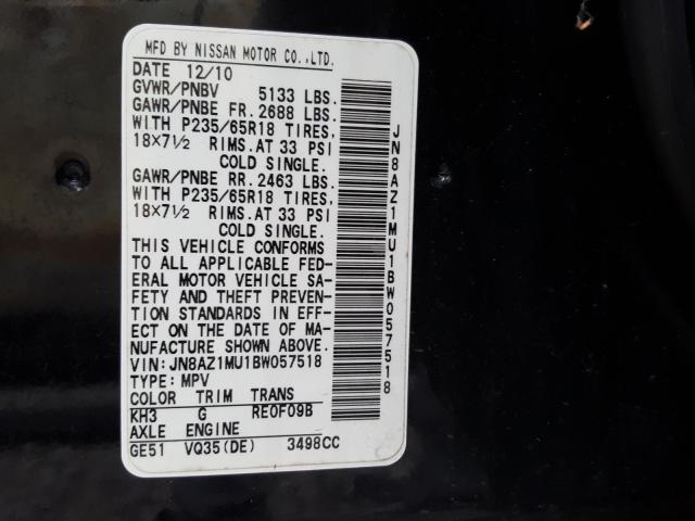 2011 NISSAN MURANO S JN8AZ1MU1BW057518