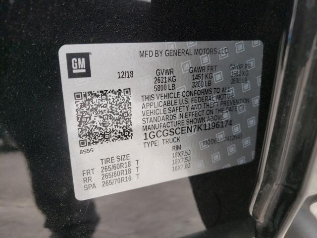 2019 CHEVROLET COLORADO L 1GCGSCEN7K1196174