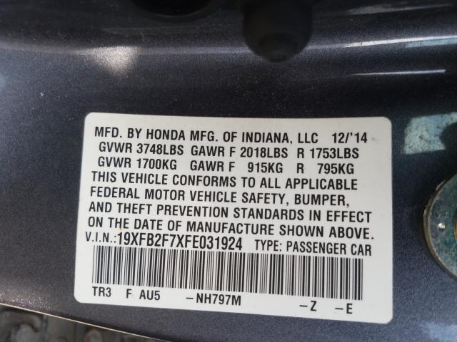 2015 HONDA CIVIC SE 19XFB2F7XFE031924