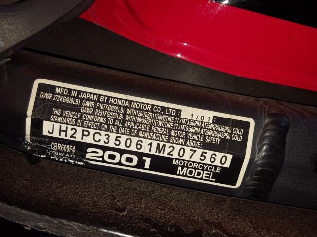 2001 HONDA CBR600 F4 JH2PC35061M207560
