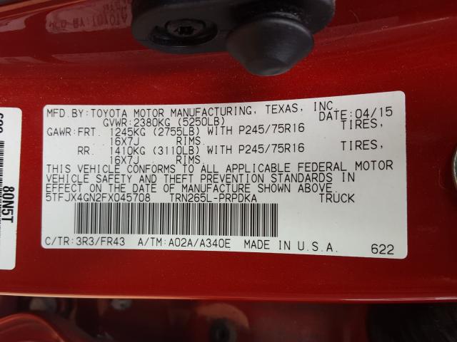 2015 TOYOTA TACOMA DOU 5TFJX4GN2FX045708