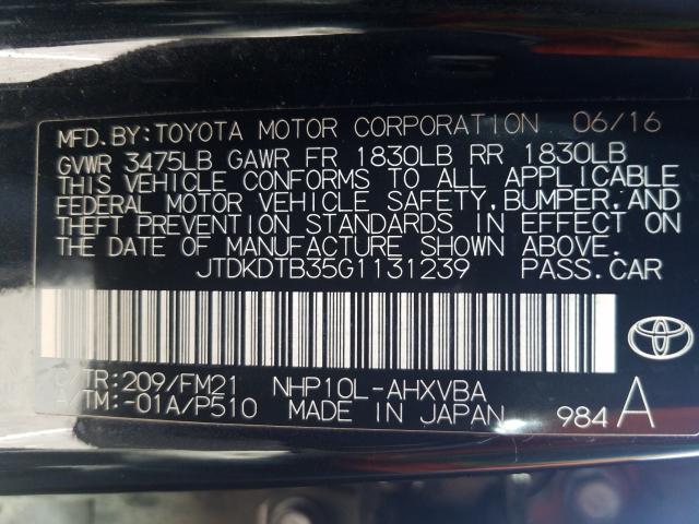 2016 TOYOTA PRIUS C JTDKDTB35G1131239