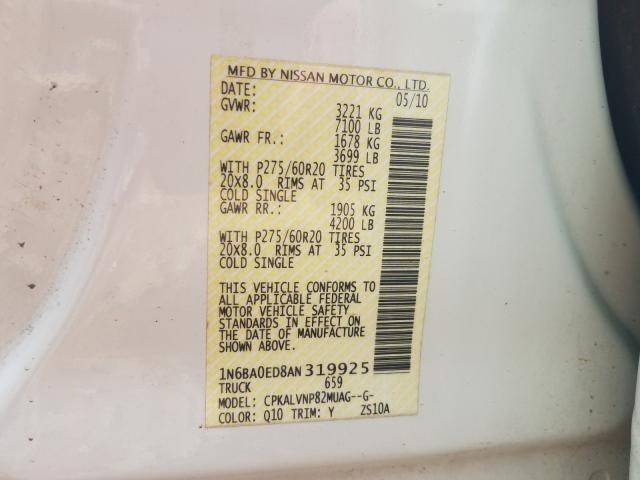 2010 NISSAN TITAN XE 1N6BA0ED8AN319925