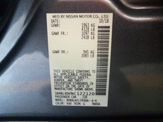 2019 NISSAN ALTIMA SV 1N4BL4DV9KC122120