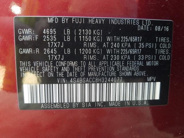 2017 SUBARU OUTBACK 2. 4S4BSACC8H3244077