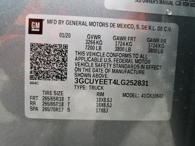 2020 CHEVROLET SILVERADO - 3GCUYEET4LG252831