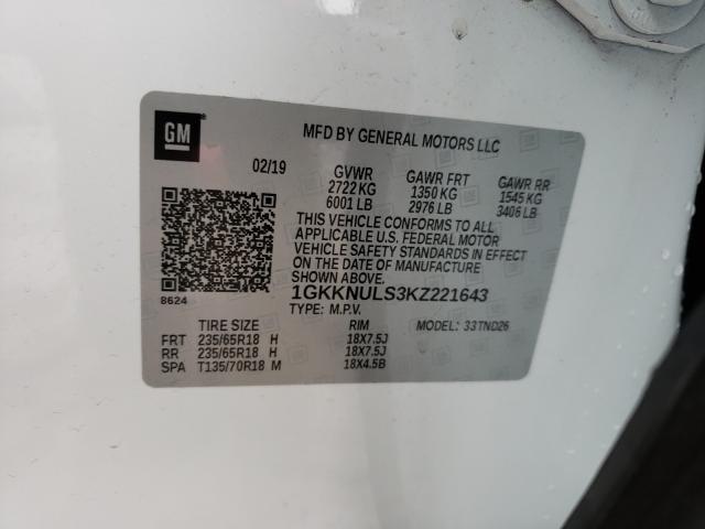 2019 GMC ACADIA SLT 1GKKNULS3KZ221643