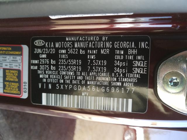 2020 KIA SORENTO 5XYPGDA56LG696177