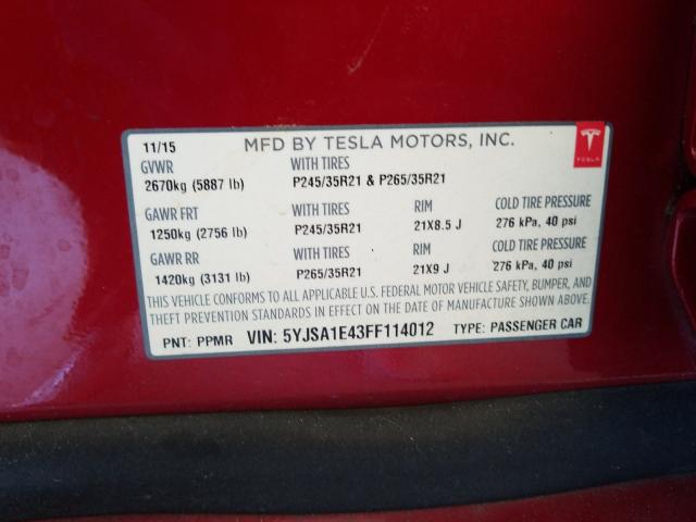 2015 TESLA MODEL S 5YJSA1E43FF114012