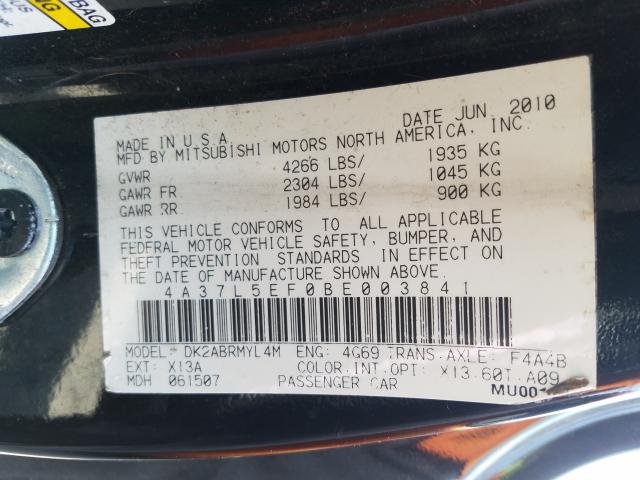 2011 MITSUBISHI ECLIPSE SP 4A37L5EF0BE003841
